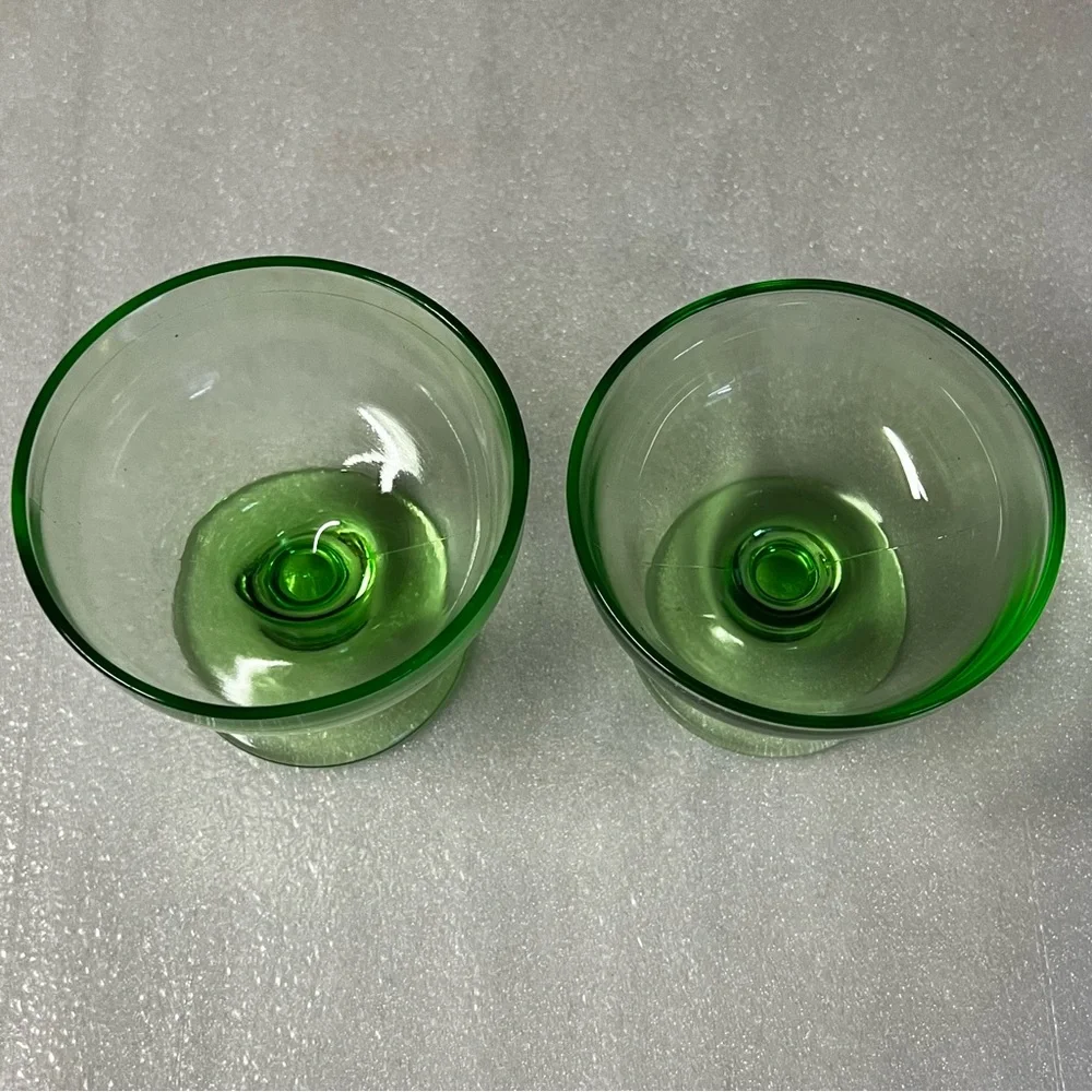 Uranium / Vaseline Glass Vintage Sherbet Ice Cream Pedestal Serving Dishes - 2